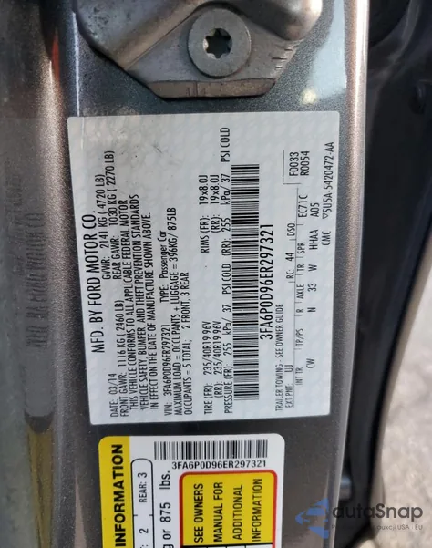 2014 Ford Fusion Titanium из США, поврежденный, VIN 3FA6P0D96ER297321